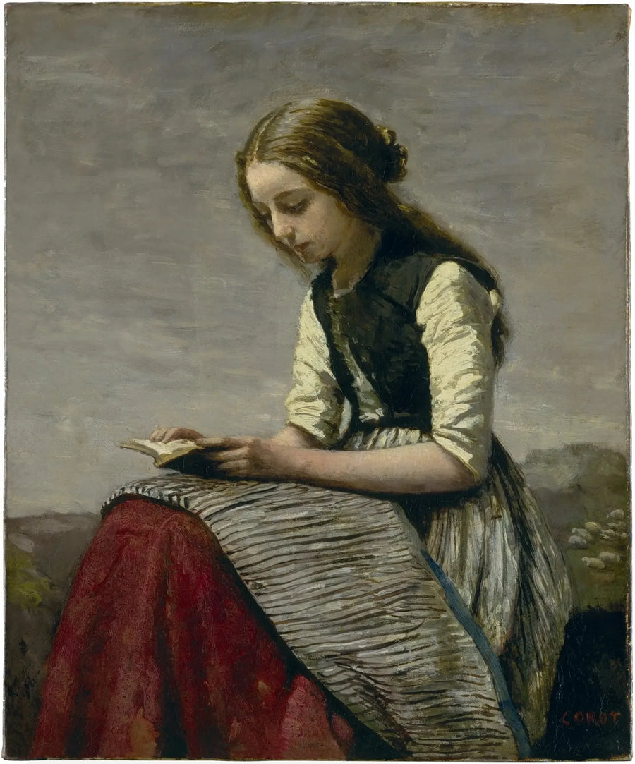 Den lille leseren - Jean-Baptiste Camille Corot