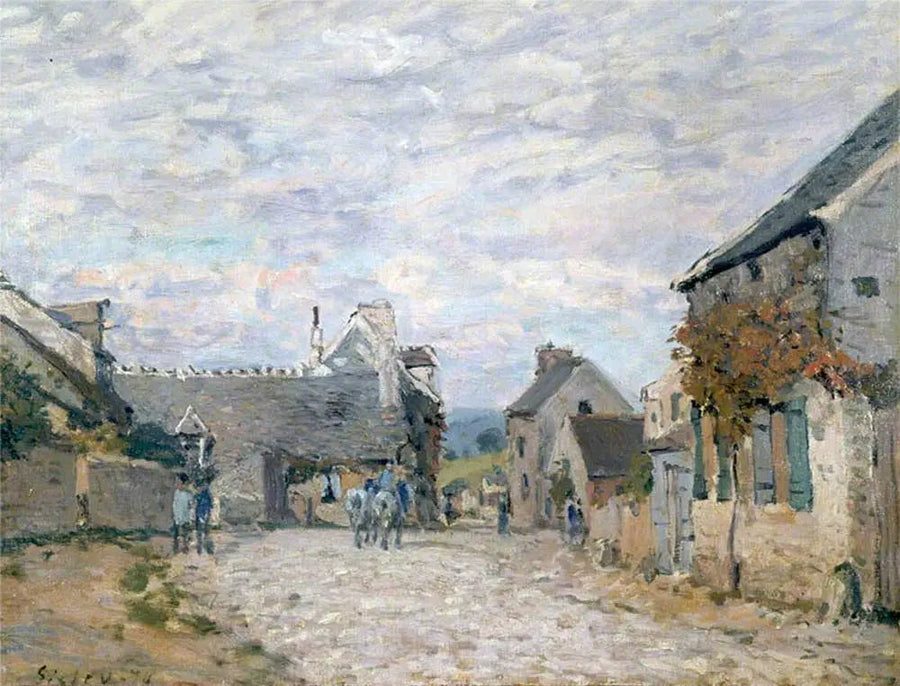 Den lille plassen, landsbyens gate - Alfred Sisley