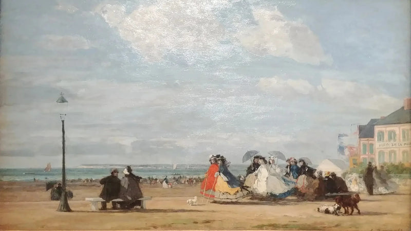 Stranden i Trouville - Keiserinne Eugénie og hennes følge - Eugène Boudin