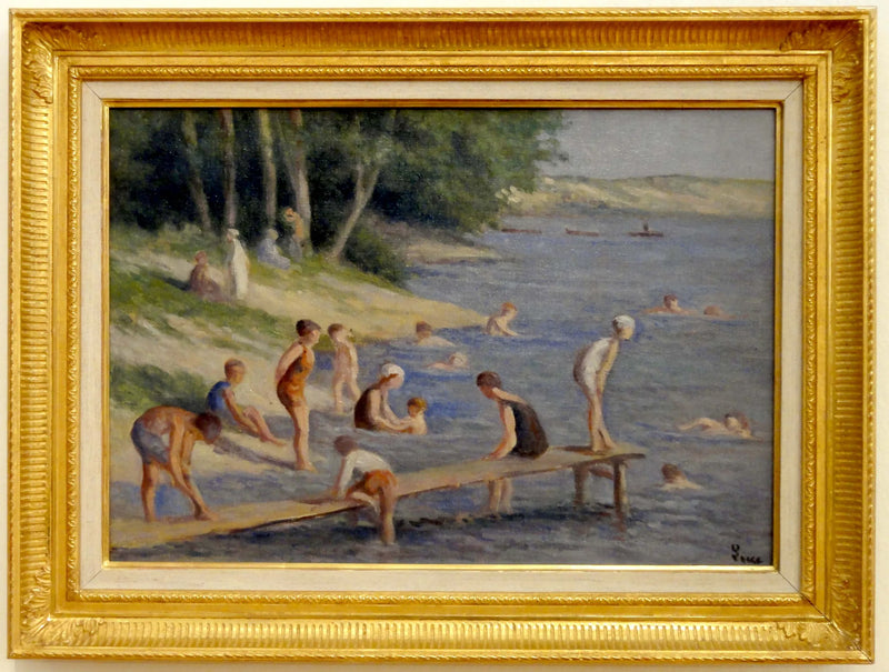 Stranden i Méricourt, bading - Maximilien Luce