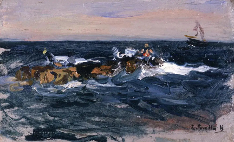 Stranden, Valencia (Okser som trekker en båt) - Joaquín Sorolla