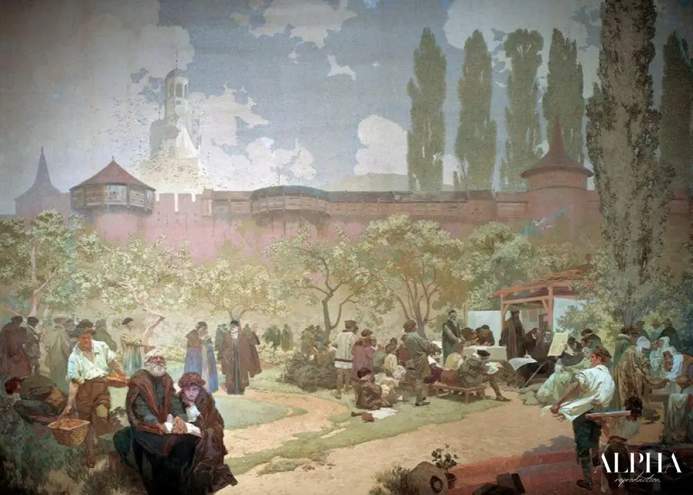 La pression de la bible de Kralice à Ivancice - Mucha - Reproductions de tableaux et peintures haut de gamme