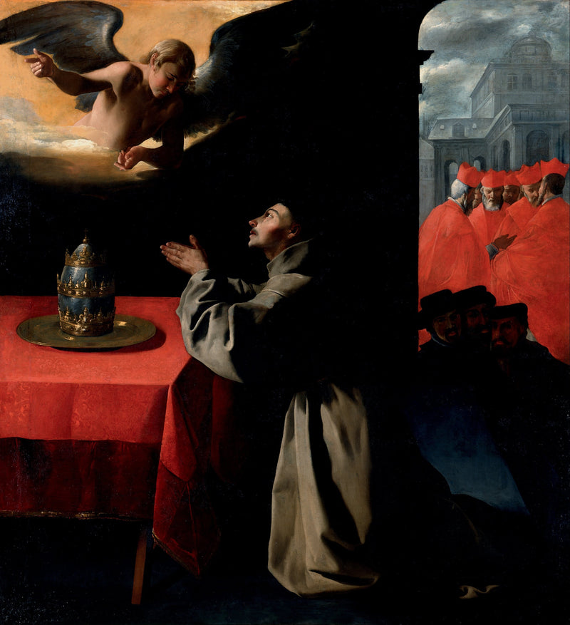 Bønnen til Saint Bonaventura om valget av den nye paven - Francisco de Zurbarrán
