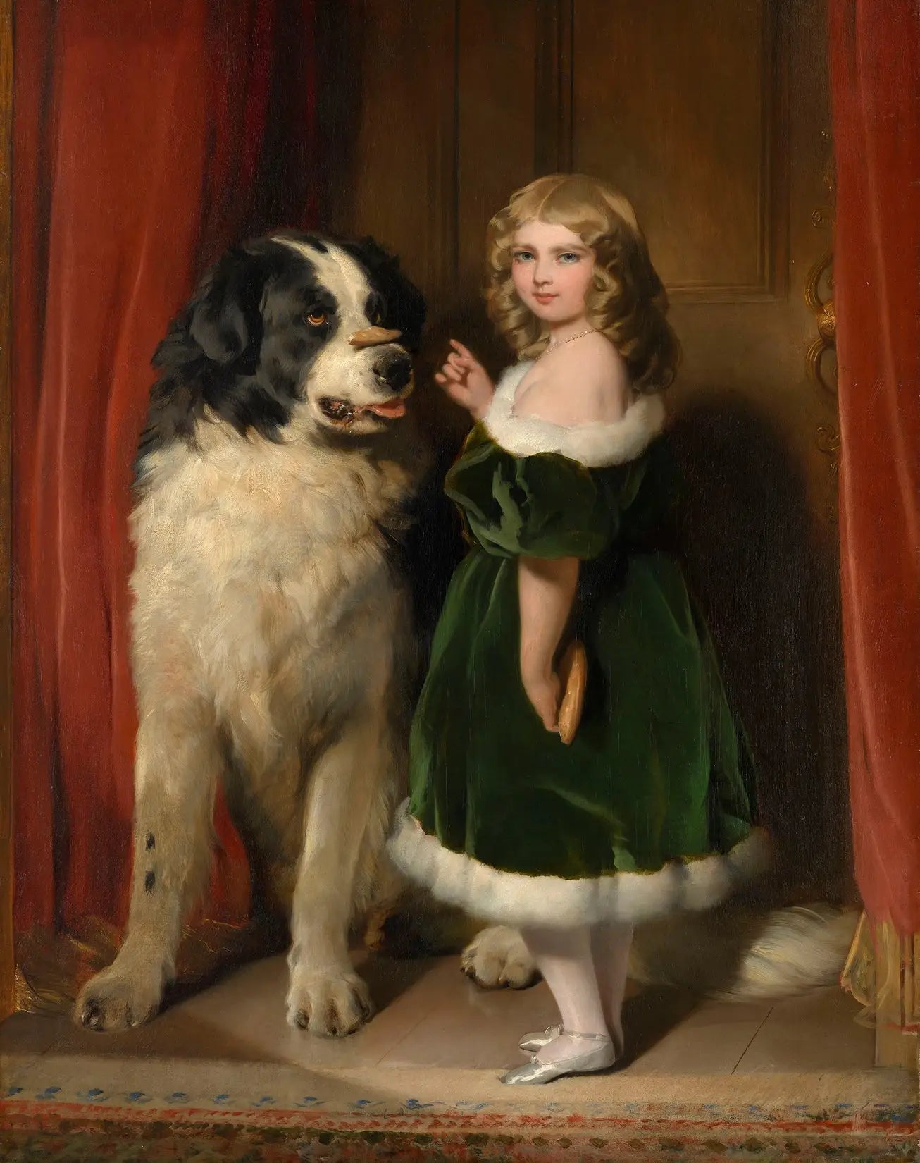 La princesse Mary de Cambridge avec Nelson, un chien Terre-Neuve - Edwin Henry Landseer image 1 reproduction de peinture à l’huile