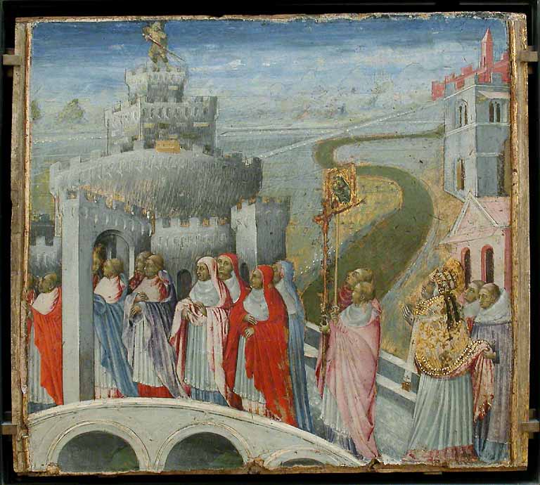 Sankthansprosesjonen til Saint Gregor ved Château Saint-Ange - Giovanni di Paolo