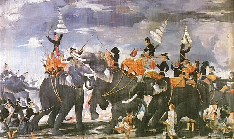 La reine Suriyothai au combat sur son éléphant - Artiste siamois anonyme