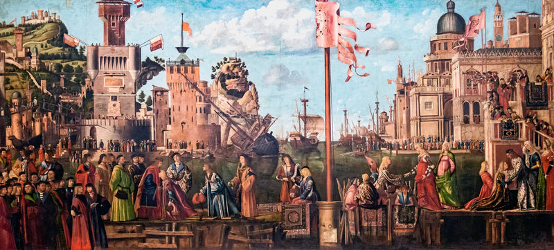 Møtet mellom forlovede og pilegrimenes avreise - Vittore Carpaccio