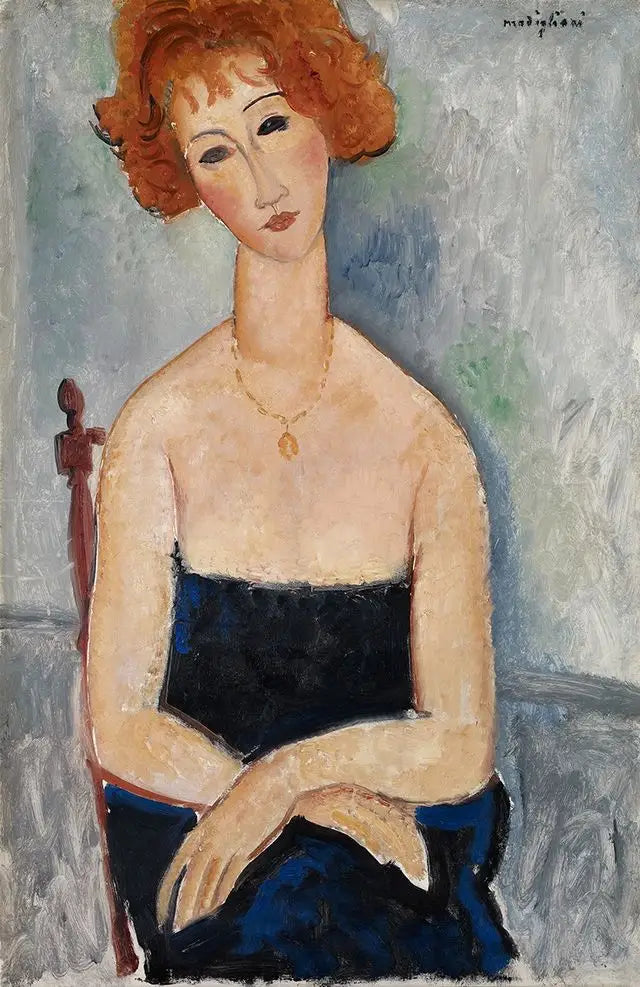 Den Røde med Pendentif - Amedeo Modigliani