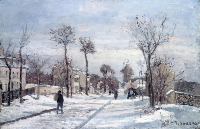 Veien til Versailles, Louveciennes, snø - Camille Pissarro