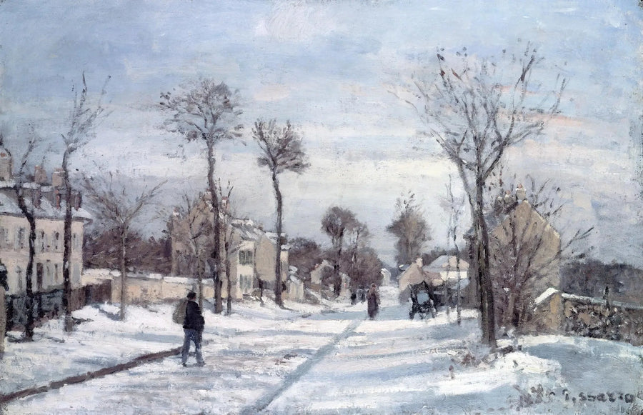 Veien til Versailles, Louveciennes, snø - Camille Pissarro