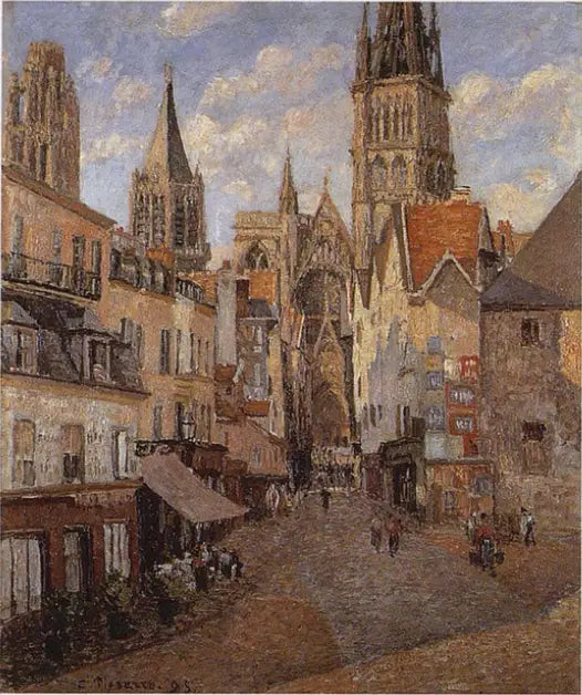 Kjøpmannsgaten i Rouen, sen ettermiddag - Camille Pissarro