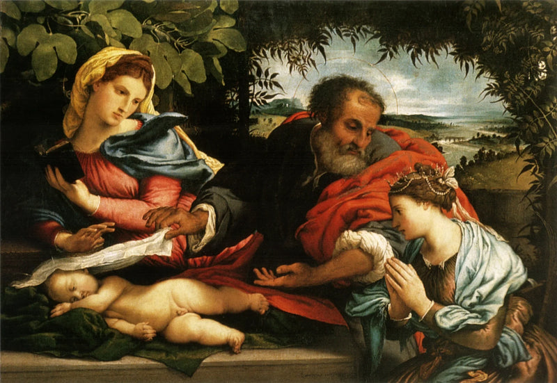 Den hellige familie med den hellige Katarina av Alexandria - Lorenzo Lotto