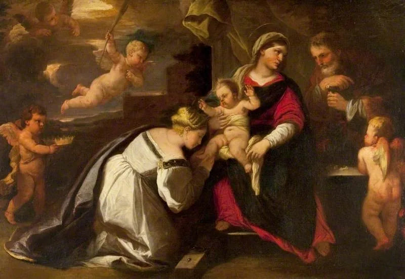 Den hellige familie med den hellige Katarina av Alexandria - Luca Giordano
