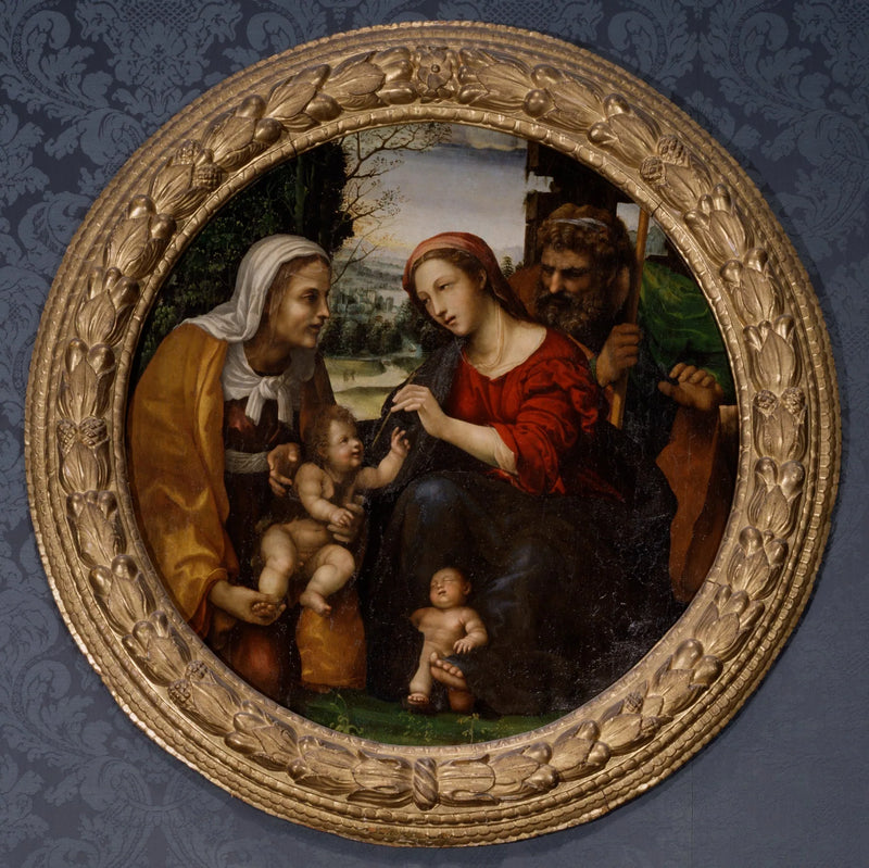 Den hellige familie med den hellige Elisabeth og den lille hellige Johannes Døperen - Il Sodoma (Giovanni Antonio Bazzi)