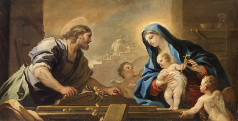 Den hellige familie med Josef ved snekkerskrinet - Luca Giordano