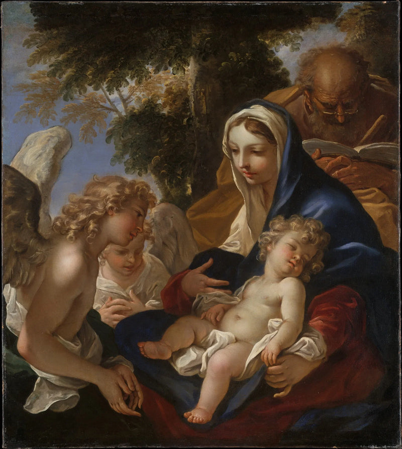 Den hellige familie med engler - Sebastiano Ricci