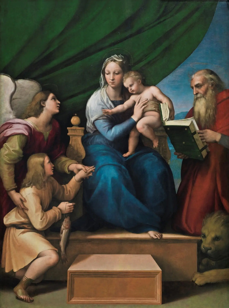 Den hellige familie med Raphael, Tobias og Saint Hieronymus - Raphael Sanzio