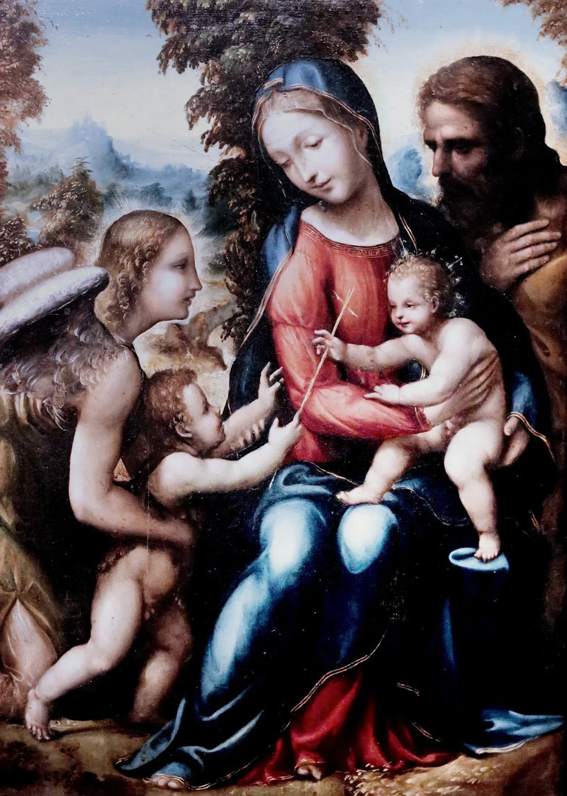 Den hellige familie med Saint Johannes Døperen og en engel - Il Sodoma (Giovanni Antonio Bazzi)