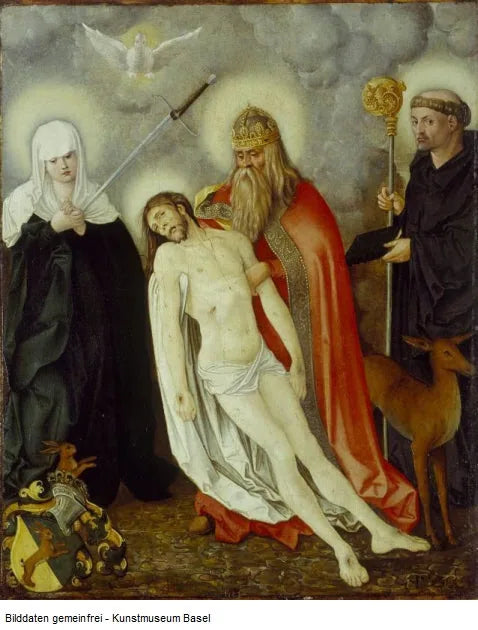 Den hellige treenighet mellom Jomfruen av smerte og Saint Gilles - Hans Baldung Grien