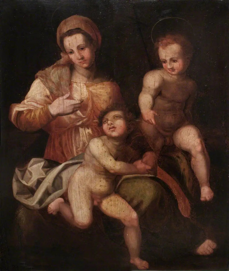 Den hellige jomfru med barnet Jesus og Saint Johannes Døperen - Andrea del Sarto