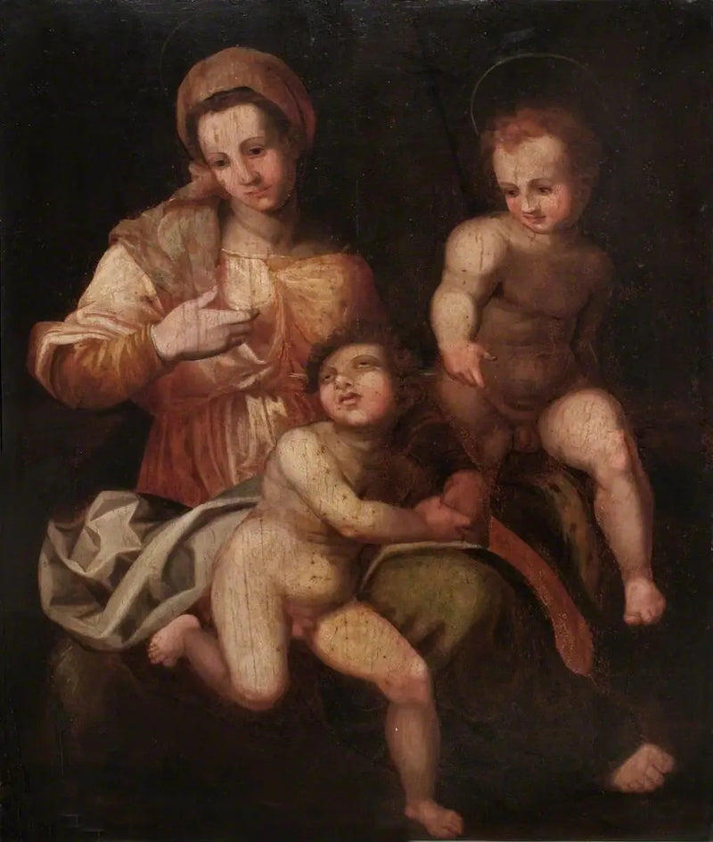 Den hellige jomfru med barnet Jesus og Saint Johannes Døperen - Andrea del Sarto