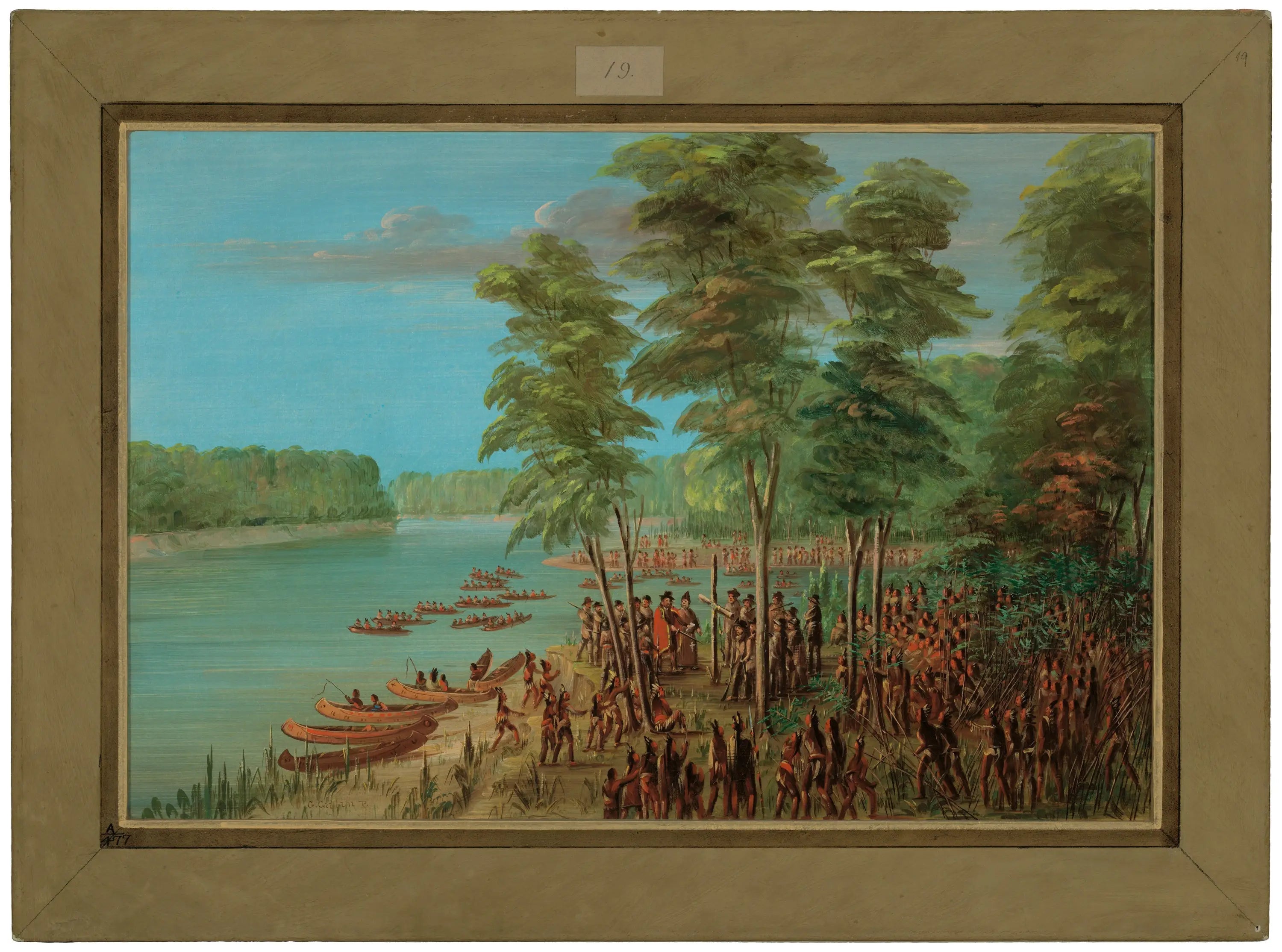 La Salle prend possession des terres à l'embouchure de l'Arkansas. 10 mars 1682 - George Catlin image 1 copie de tableau peinte à la main
