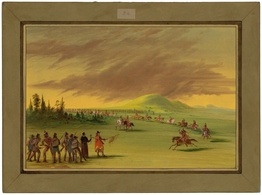 La Salle møter en gruppe indiske krigere Cenis i en prærie i Texas. 25. april 1686 - George Catlin

Source:
La Salle rencontre un groupe de guerriers indiens Cenis dans une prairie du Texas. 25 avril 1686 - George Catlin