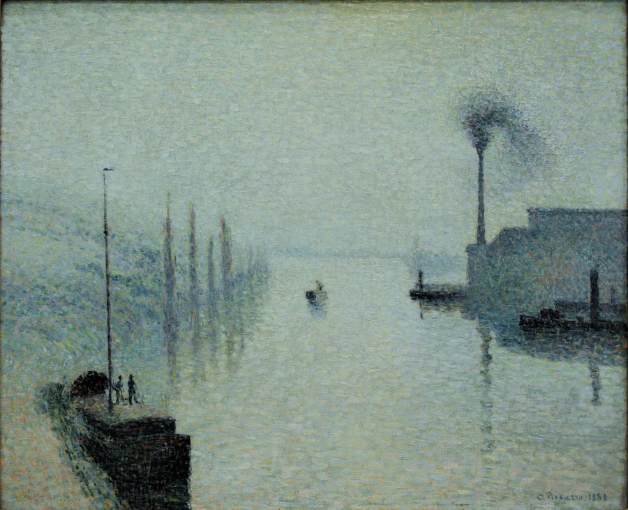Seinen i Rouen, Lacroix-øya, tåkeeffekt - Camille Pissarro