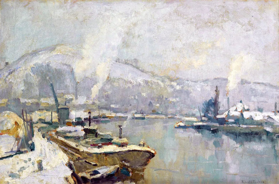 Seinen og Côte Sainte Catherine i Rouen om vinteren - Robert Antoine Pinchon