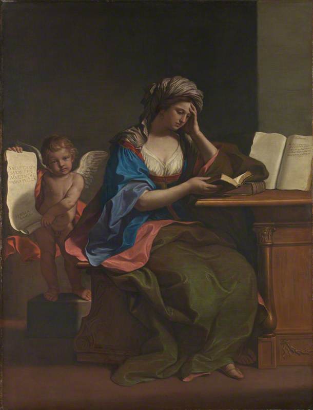 Den samiske Sibyllen med en putto - Guercino