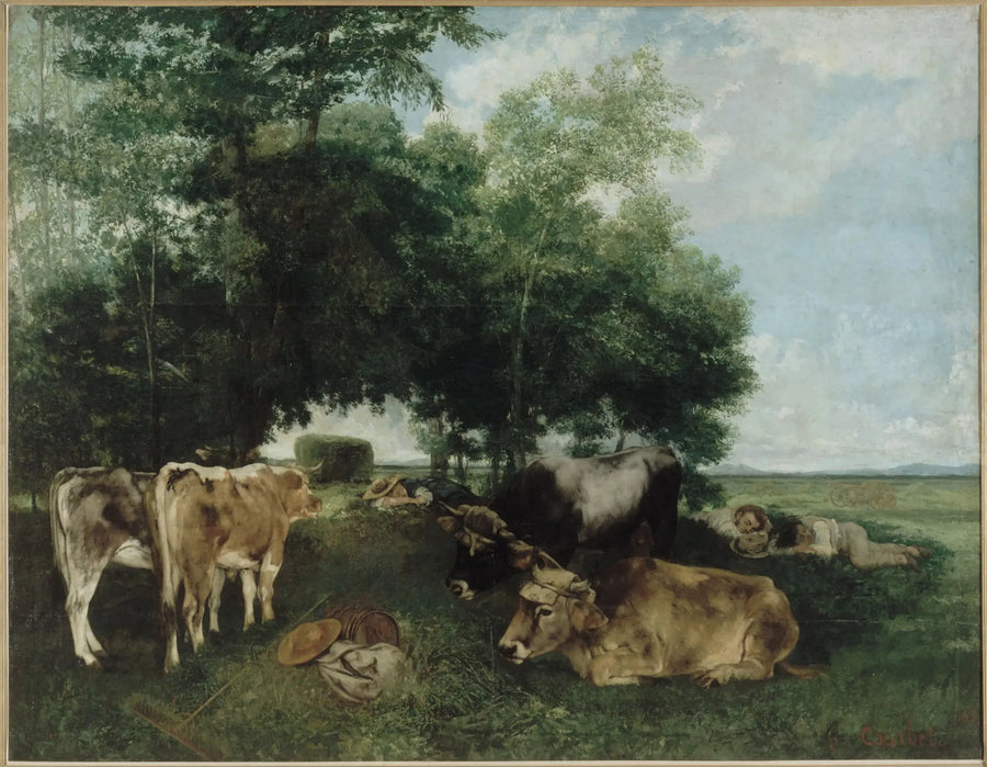 Siesta under høysesongen for høy - Gustave Courbet