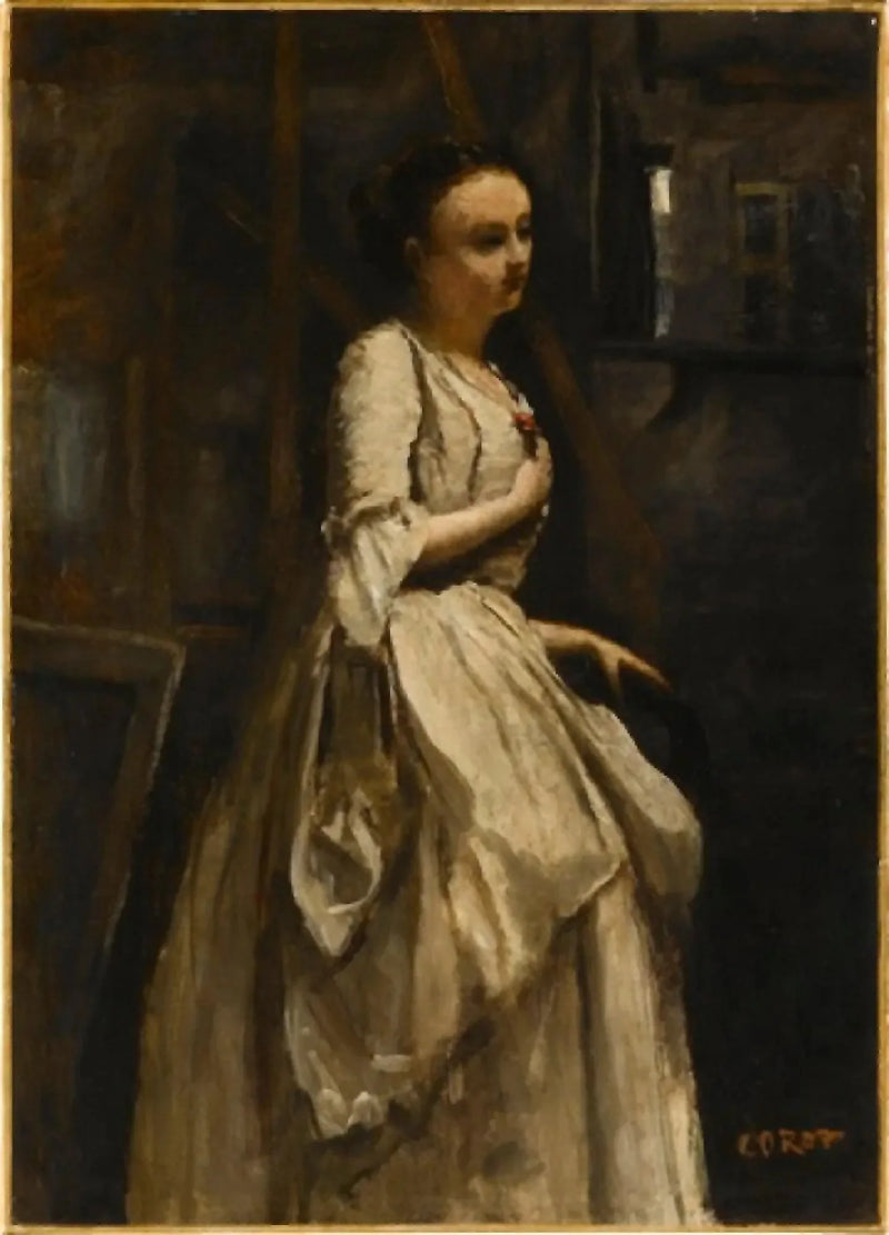 Den røde blomsterkledde tjenestepiken - Jean-Baptiste Camille Corot