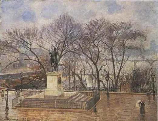 Den hevede terrassen ved Pont-Neuf, plass Henri IV: under den tidlige regnen - Camille Pissarro