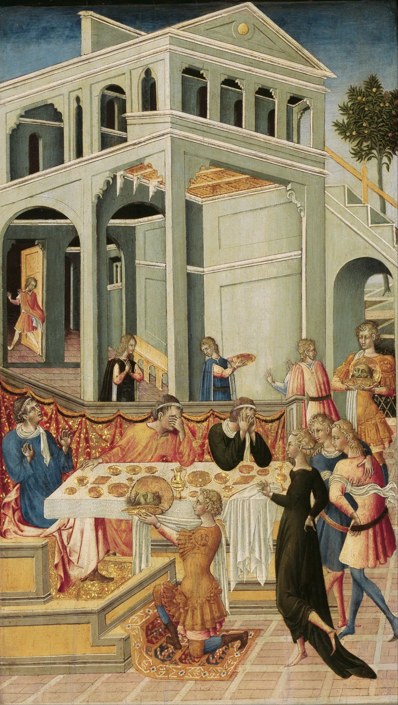 Hodet av Johannes Døperen fremstilt foran Herodes - Giovanni di Paolo