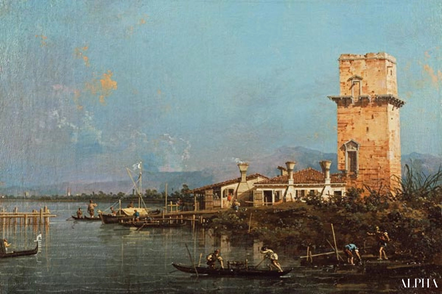 Malghera-tårnet (olje på lerret) - Giovanni Antonio Canal - Høykvalitets reproduksjoner av malerier og bilder