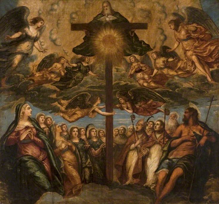 Den tilbedte Treenigheten av de hellige og englene - Jacopo Tintoretto