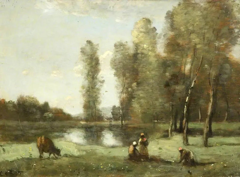 Ku ved vanningsplassen - Jean-Baptiste Camille Corot