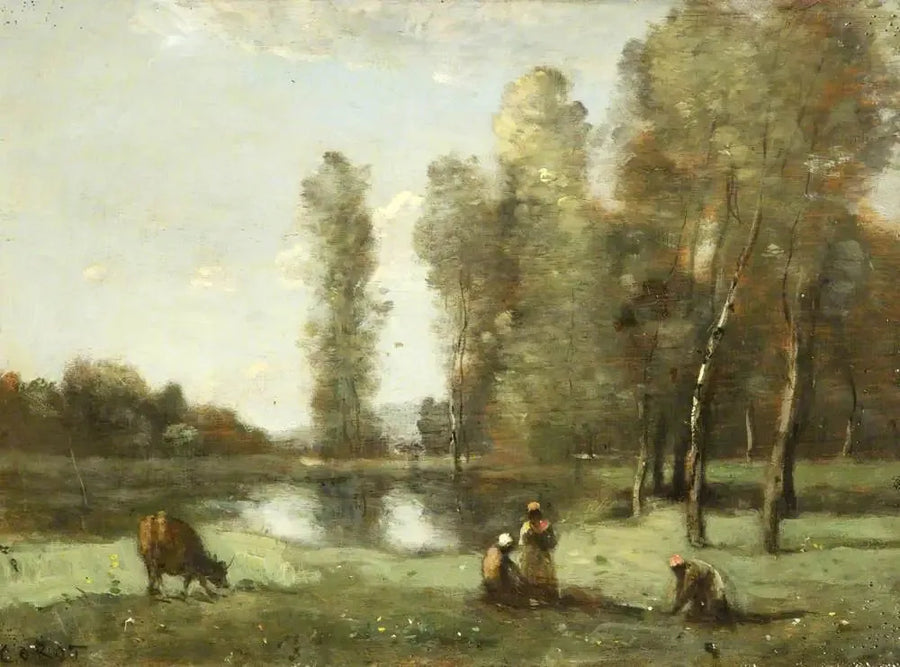 Ku ved vanningsplassen - Jean-Baptiste Camille Corot