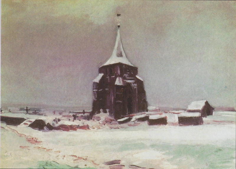 Det gamle tårnet på kirkegården i Nuenen under snøen - Vincent van Gogh