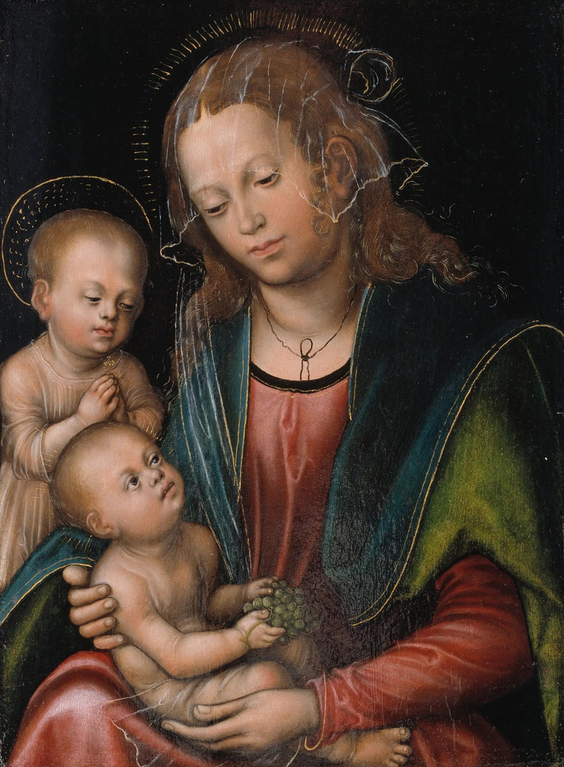 Jomfruen med barnet tilbedt av den lille helgenen Johannes - Lucas Cranach den eldre