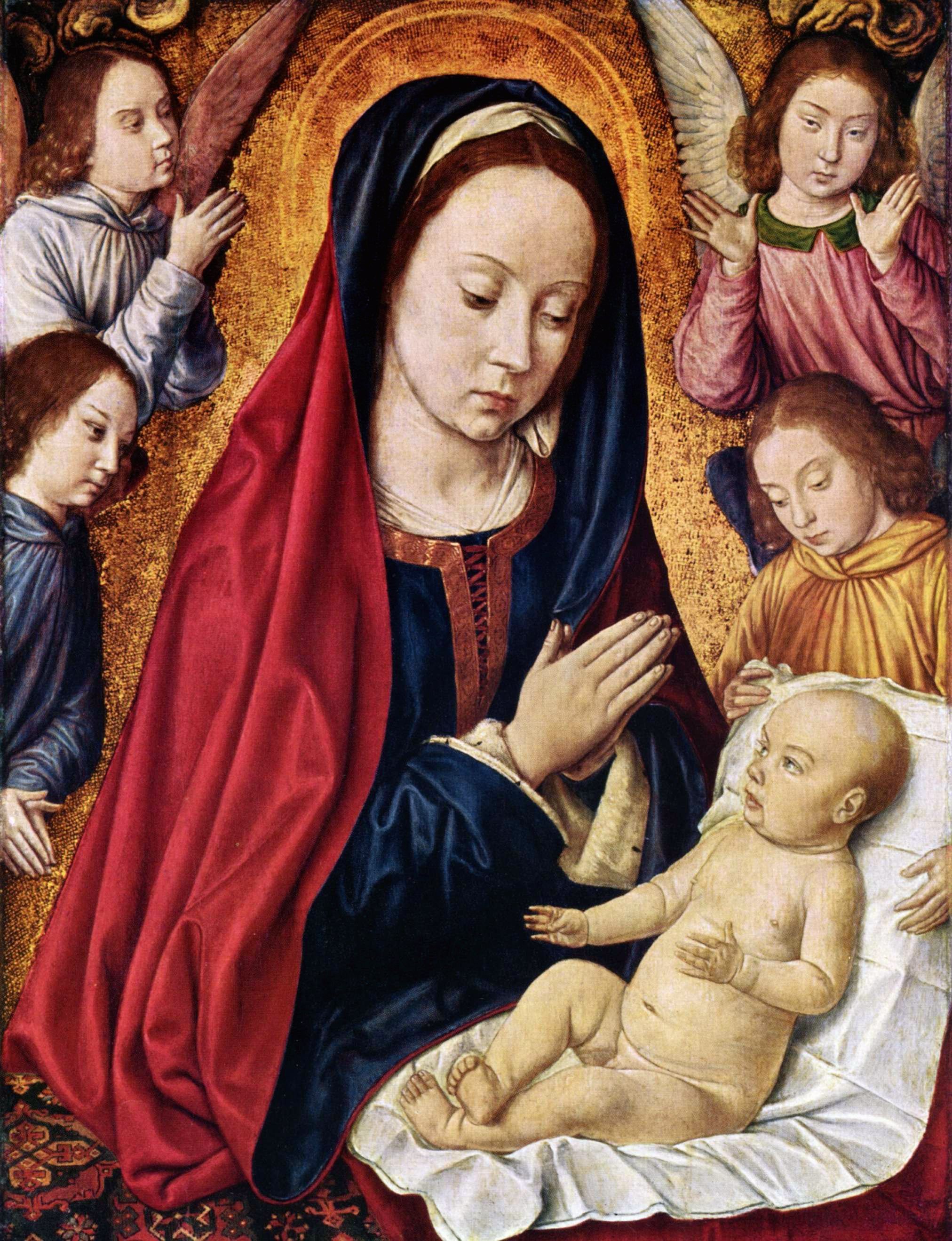 La Vierge à l'Enfant adorée par les anges - Jean Hey image 1 copie de tableau peinte à la main