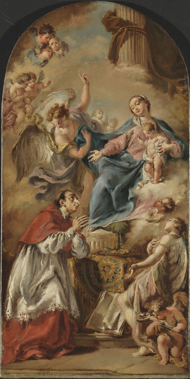 Jomfruen med barnet tilbedt av Saint Charles Borromeo - Giovanni Battista Pittoni