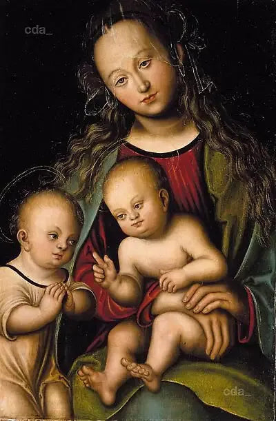 Jomfruen med barnet tilbedt av den unge Johannes Døperen - Lucas Cranach den eldre