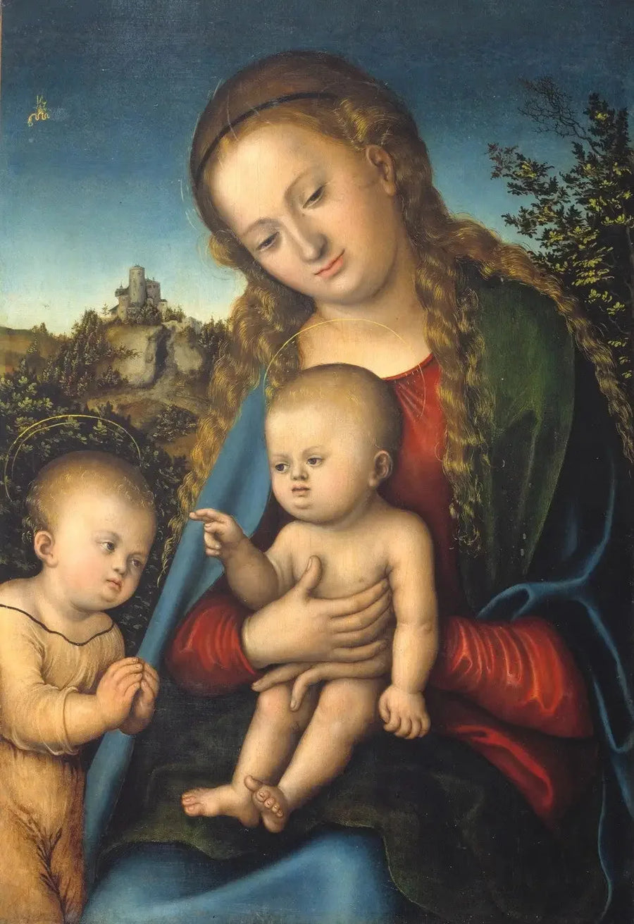 Jomfruen med barnet tilbedt av den unge Johannes - Lucas Cranach den eldre
