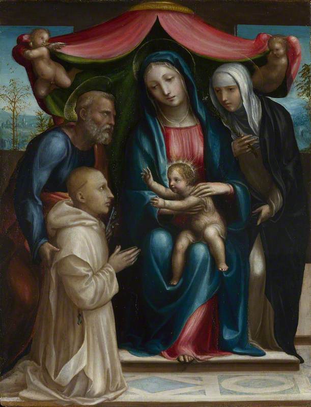 Jomfruen med barnet med helgener og en donator - Il Sodoma (Giovanni Antonio Bazzi)