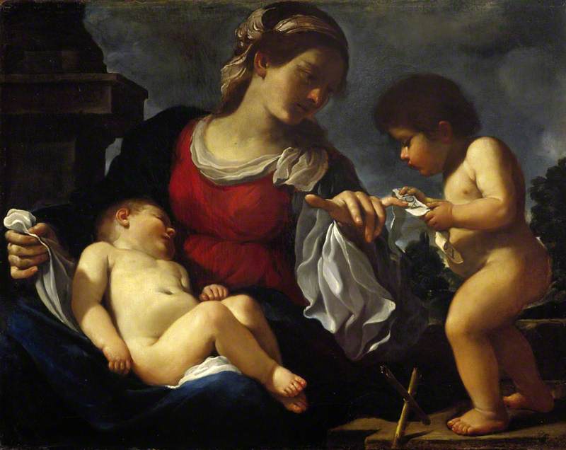 Jomfruen med barnet og den unge Saint Johannes Døperen - Guercino