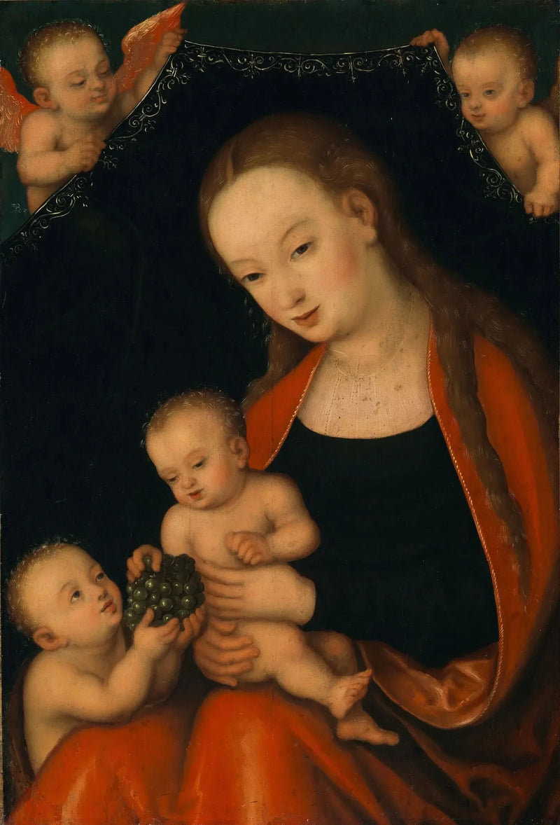 Jomfruen med barnet med den lille Johannes Døperen og engler - Lucas Cranach den eldre