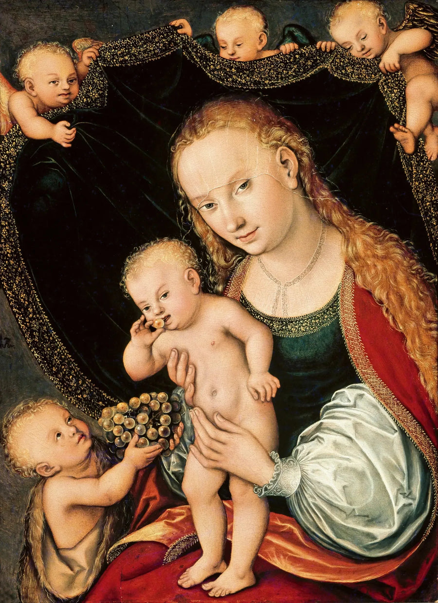 Jomfruen med barnet med den lille Johannes Døperen og engler - Lucas Cranach den eldre