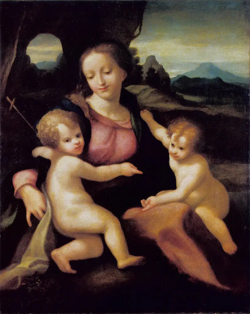 Jomfruen med barnet og den lille hellige Johannes - Antonio da Correggio