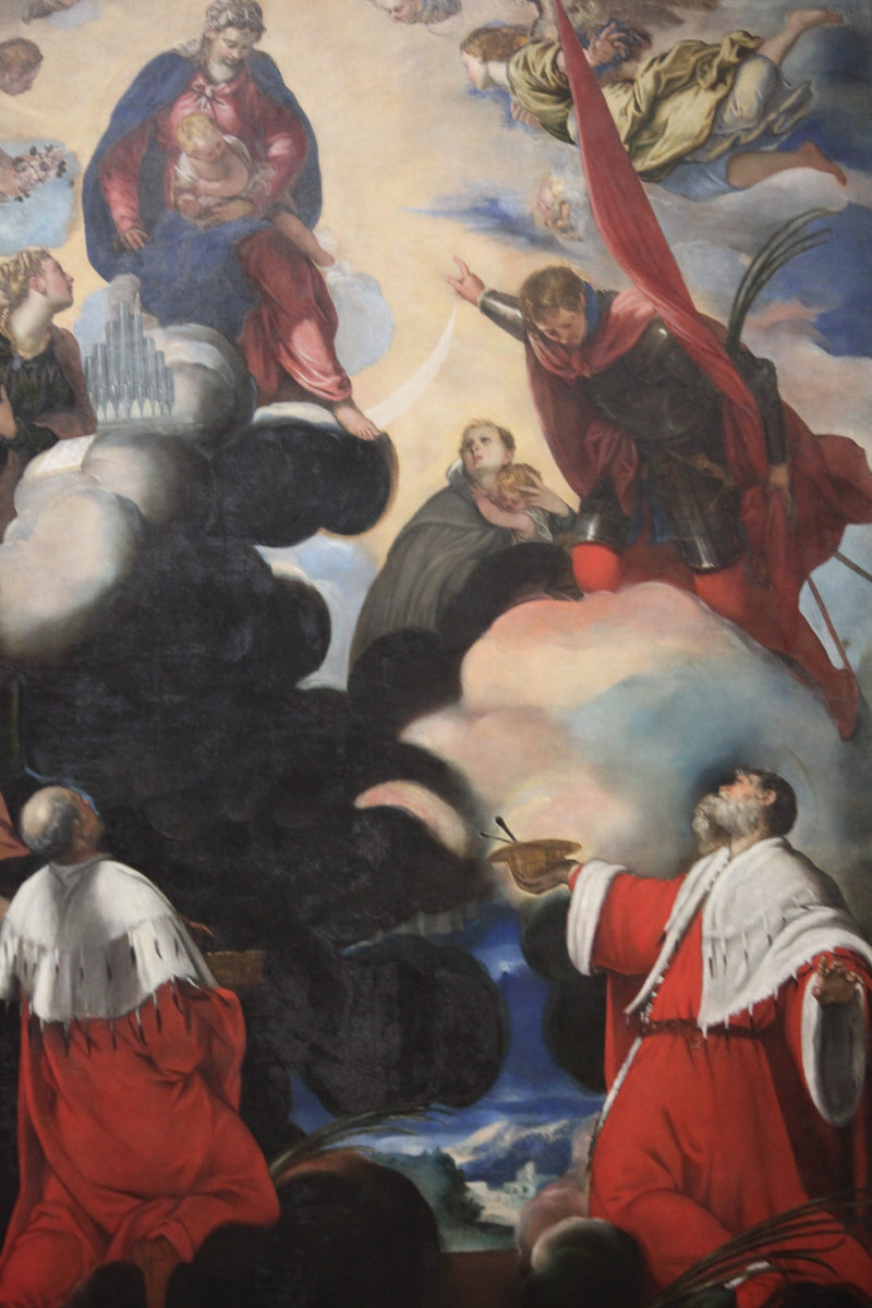 Jomfruen med barnet med helgenerne Cæcilie, Marina, Theodore, Côme og Damien - Jacopo Tintoretto